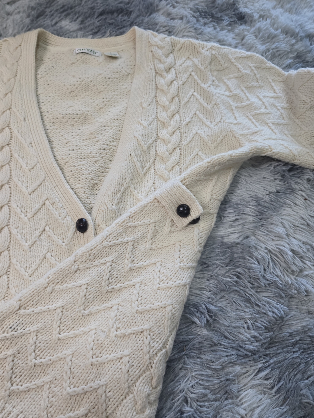 Orvis Cream Cable-Knit Button Cardigan Sweater - Picture 8 of 11